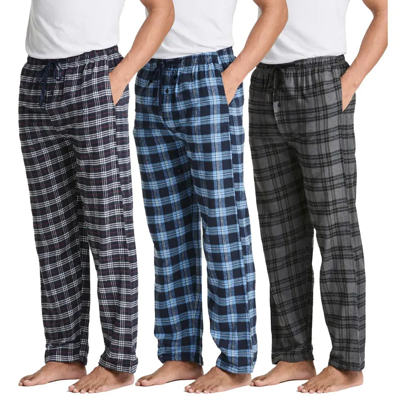 Pack Of 3 Flannel Plaid Pajama Pants For Men