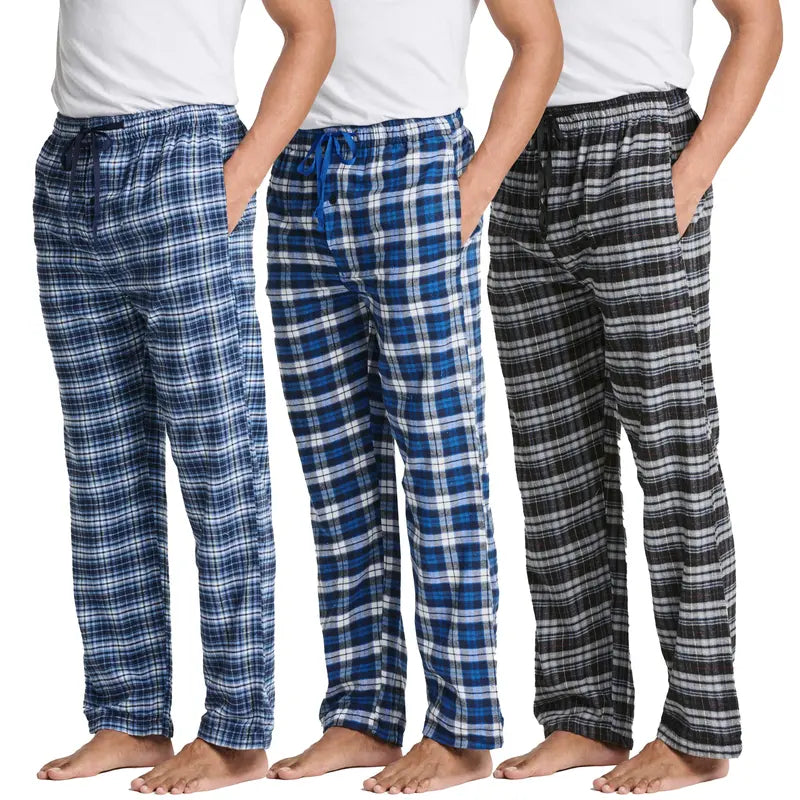 Pack Of 3 Flannel Plaid Pajama Pants For Men