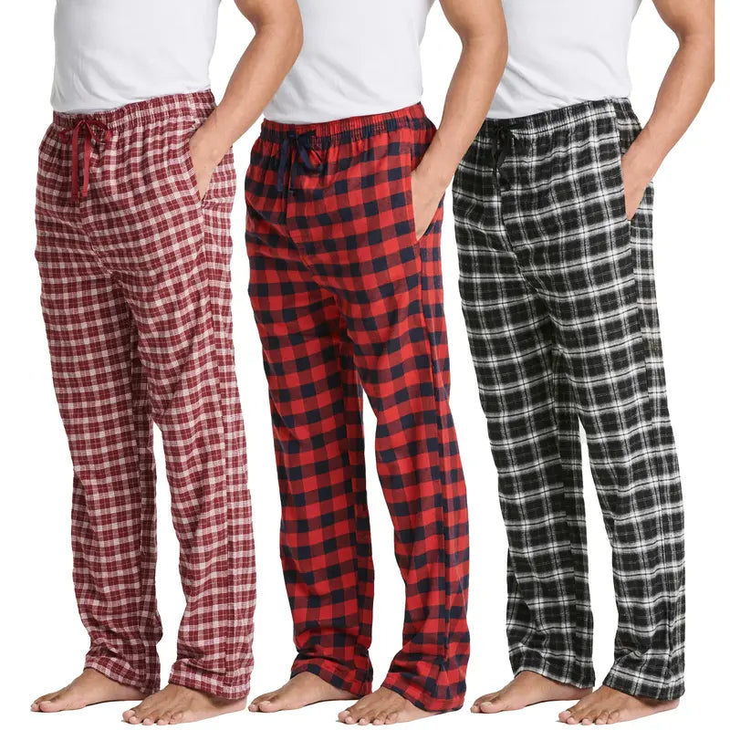 Pack Of 3 Flannel Plaid Pajama Pants For Men