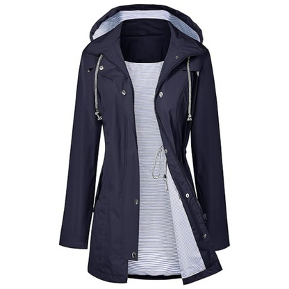 Waterproof Long Hooded Trench Coat Lined Windbreaker Travel Jacket