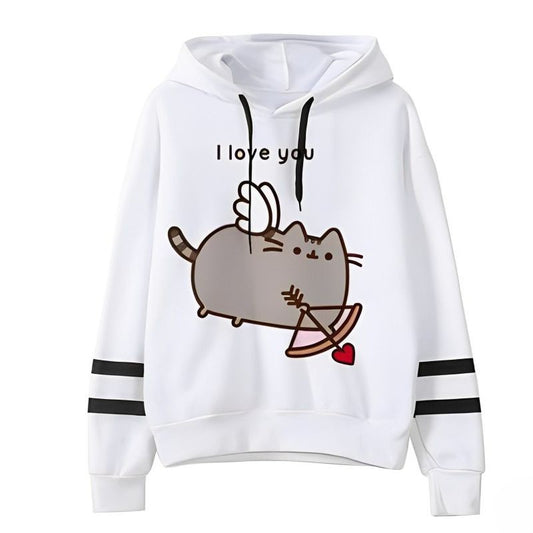 Sweat à capuche imprimé Pusheen en polaire décontracté