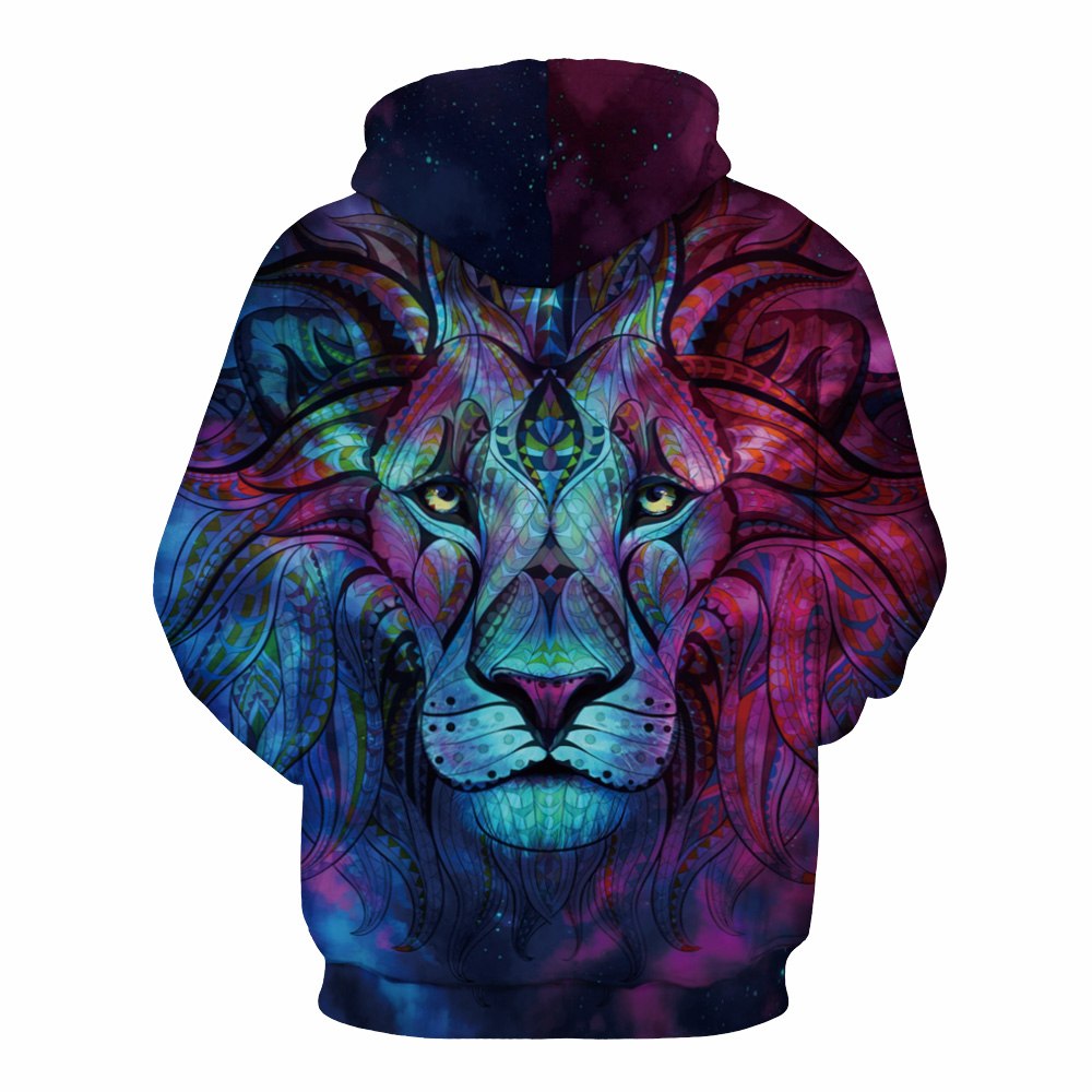 Sweat à capuche 3D imprimé lion multicolore