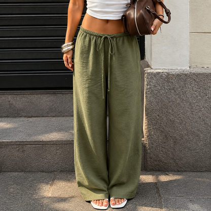 Linen Style High Rise Casual Everyday Vacation Pants For Women