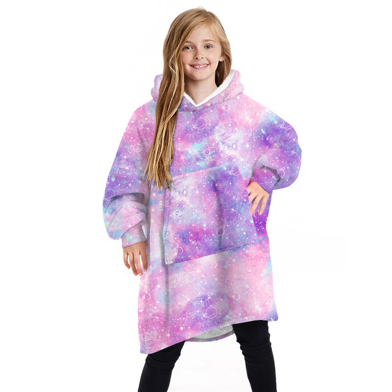 Winter Double Sided Blanket Hoodie For Kids