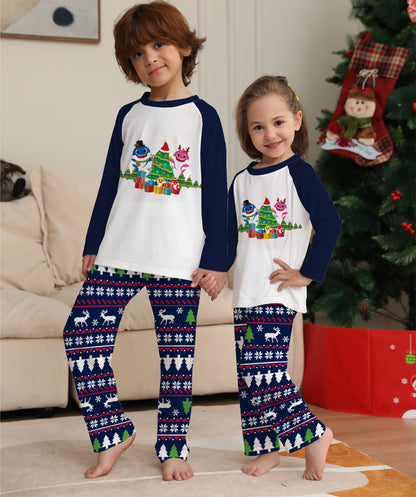 Cartoon Christmas Tree Printed Family Matching Pajamas Set