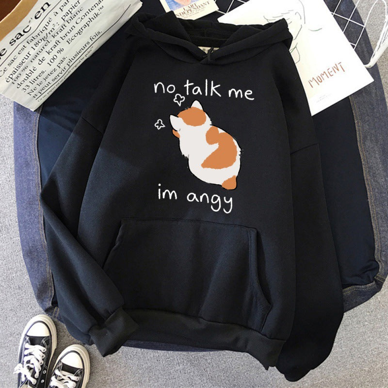 No Talk Me Im Angry Cat Printed Hoodie