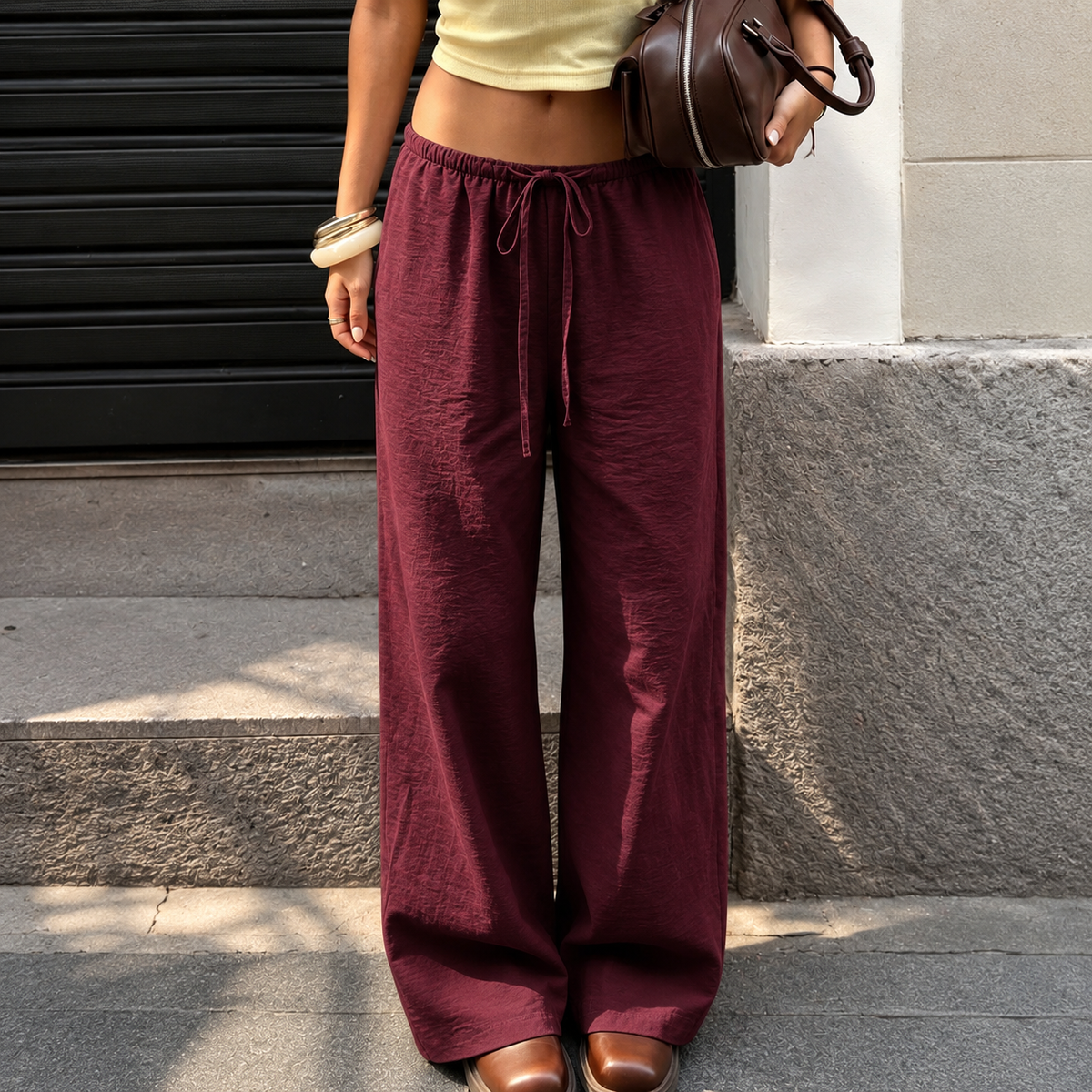 Linen Style High Rise Casual Everyday Vacation Pants For Women