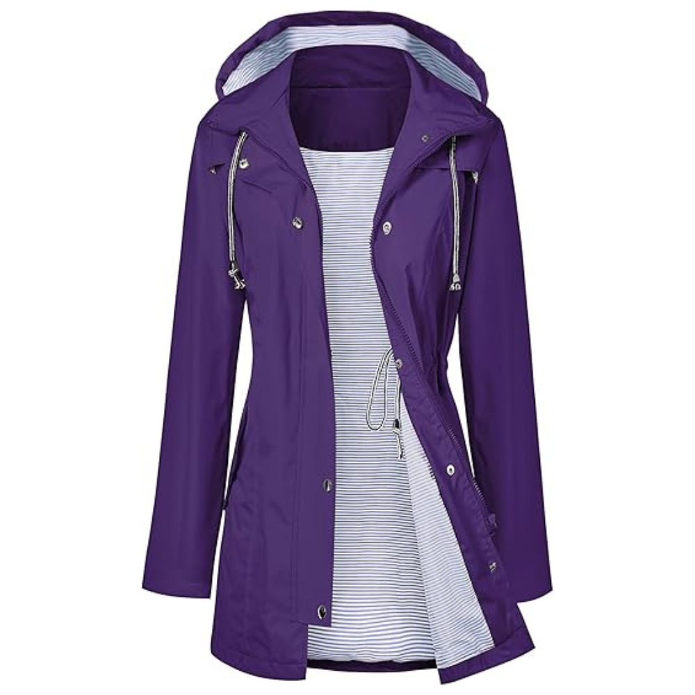 Waterproof Long Hooded Trench Coat Lined Windbreaker Travel Jacket