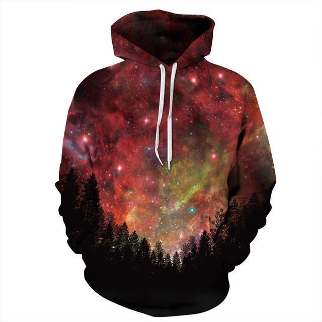 Bedruckter 3D-Hoodie mit Wald und Galaxielandschaft