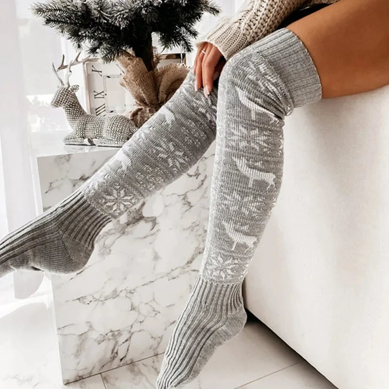 Warm Snowflake Printed Christmas Long Knitted Socks