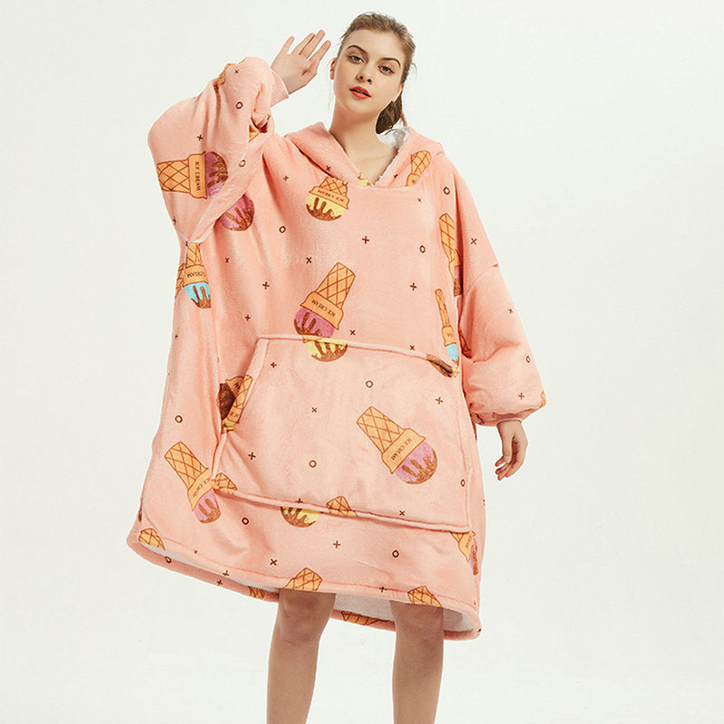 Cozy Oversized Printed Fleece Blanket Hoodie