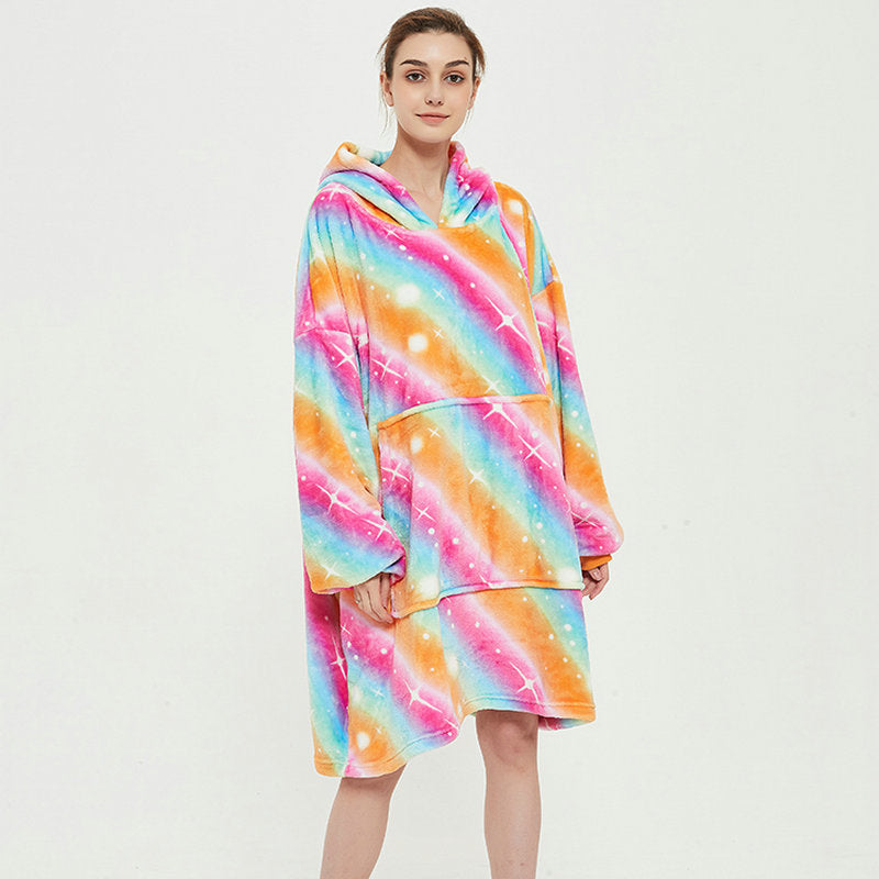 Cozy Oversized Printed Fleece Blanket Hoodie