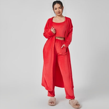 Ensembles de costumes confortables 3 pièces avec haut court et pantalon uni moelleux