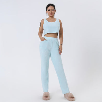 Ensembles de costumes confortables 3 pièces avec haut court et pantalon uni moelleux