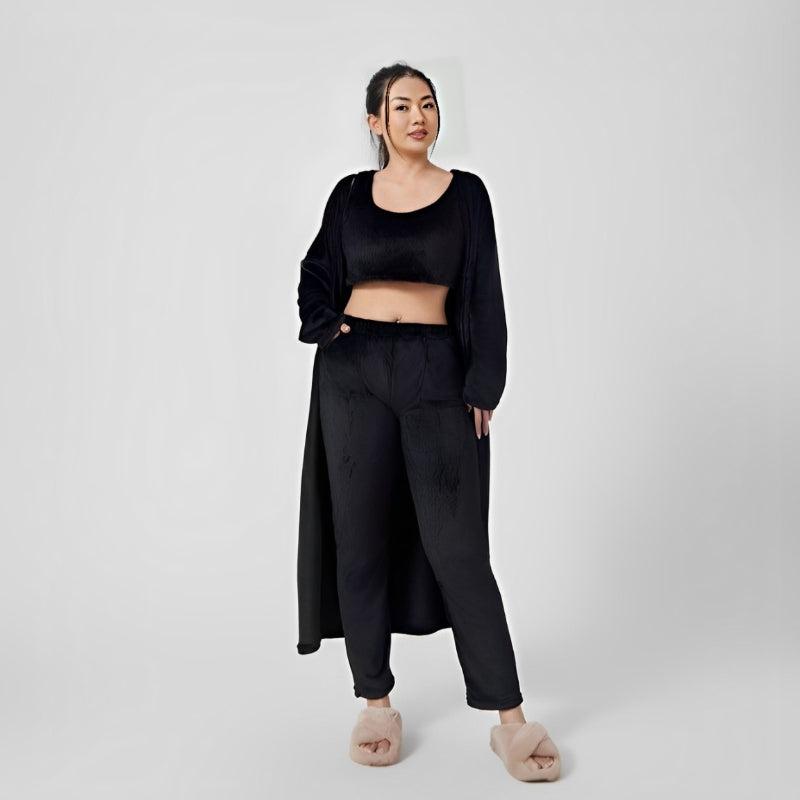 Ensembles de costumes confortables 3 pièces avec haut court et pantalon uni moelleux