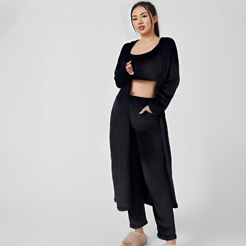 Ensembles de costumes confortables 3 pièces avec haut court et pantalon uni moelleux