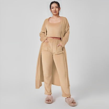 Ensembles de costumes confortables 3 pièces avec haut court et pantalon uni moelleux