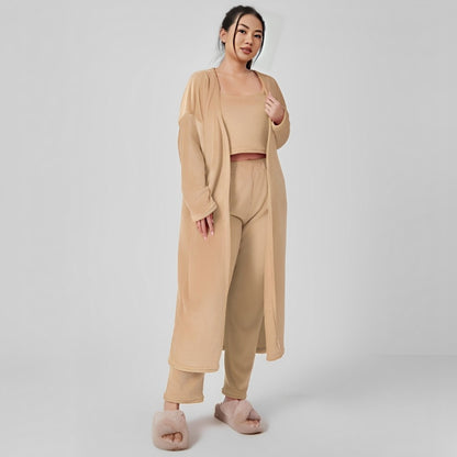 Ensembles de costumes confortables 3 pièces avec haut court et pantalon uni moelleux