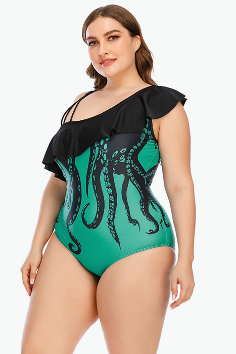 Stunning Green Octopus Plus Size One Piece Swimsuit