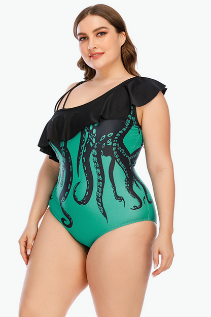 Superbe maillot de bain une pièce vert Octopus grande taille