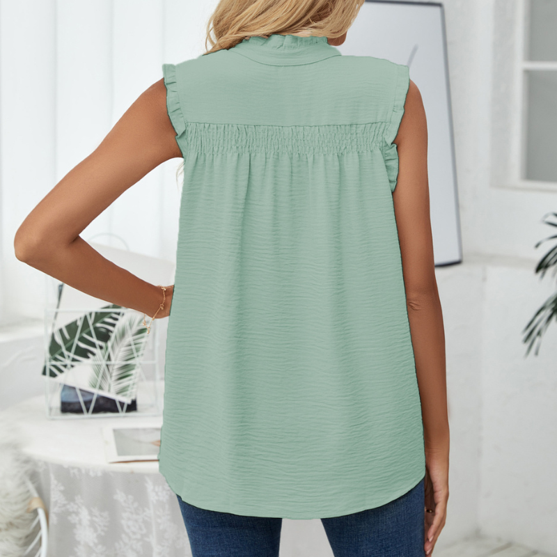 Semi Casual Sleeveless Meridian Collar Button Blouse