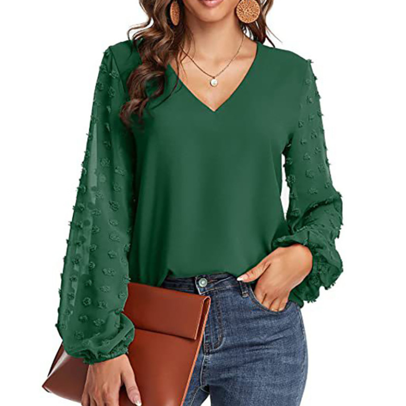 Semi Formal V Neck Textured Sleeves Blouse