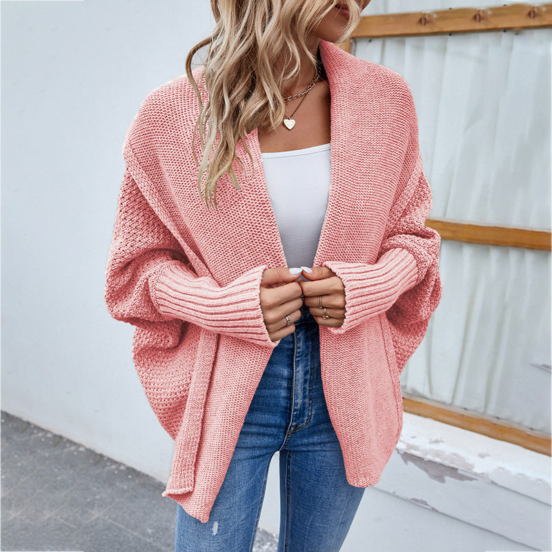 Fashionable Bat Sleeve Knitted Loose Cardigan Sweater