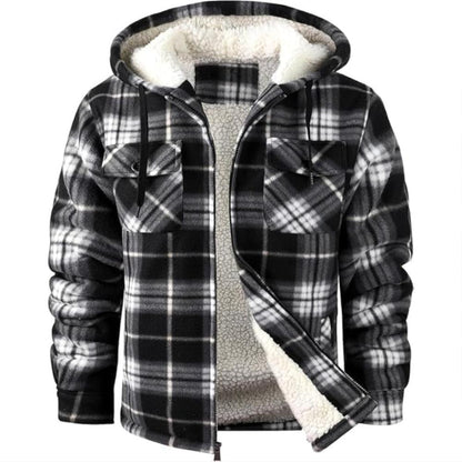 Sherpa Lined Plaid Flannel Zip Up Hoodie Jacket