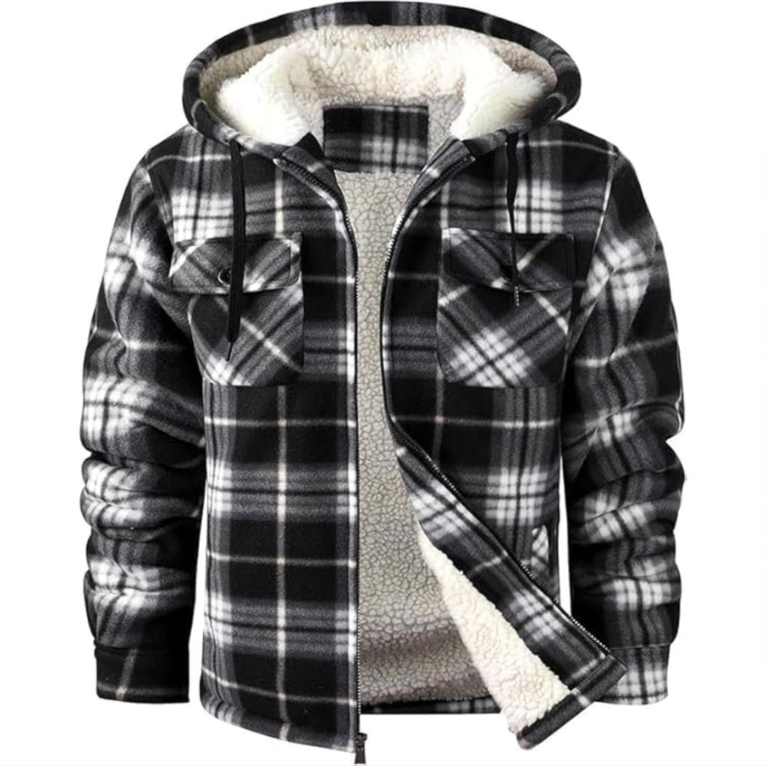 Plaid Flannel Jacket With Sherpa Lining And Winter Zip Up Hoodie Coat