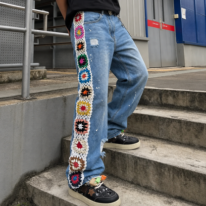 Wide Fit Vintage Design Baggy Pants With Pockets For Men