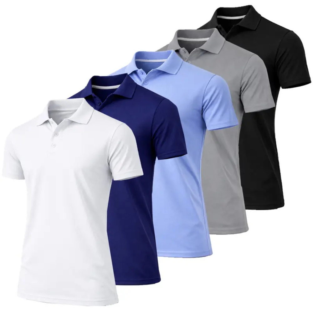 Mens Pack of 5 Dry Fit Short Sleeve Polo Shirts