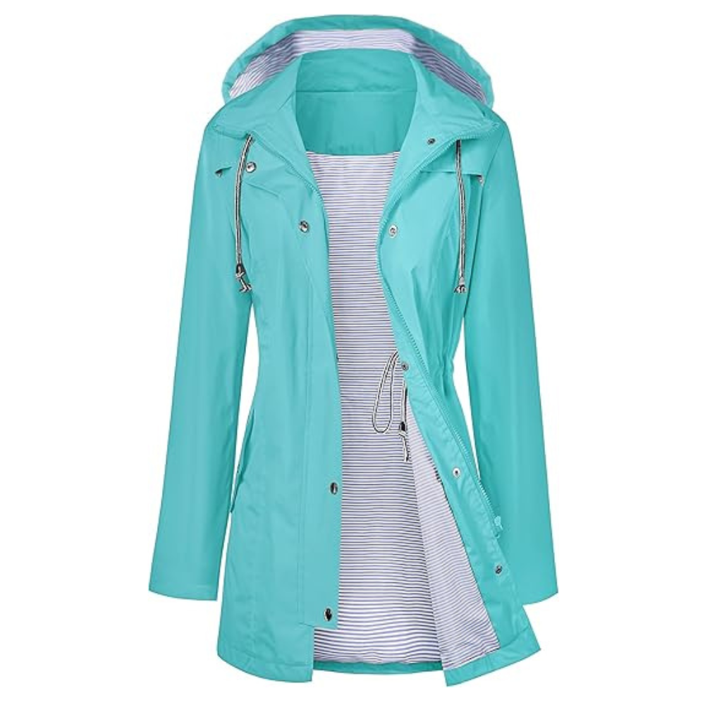 Waterproof Long Hooded Trench Coat Lined Windbreaker Travel Jacket