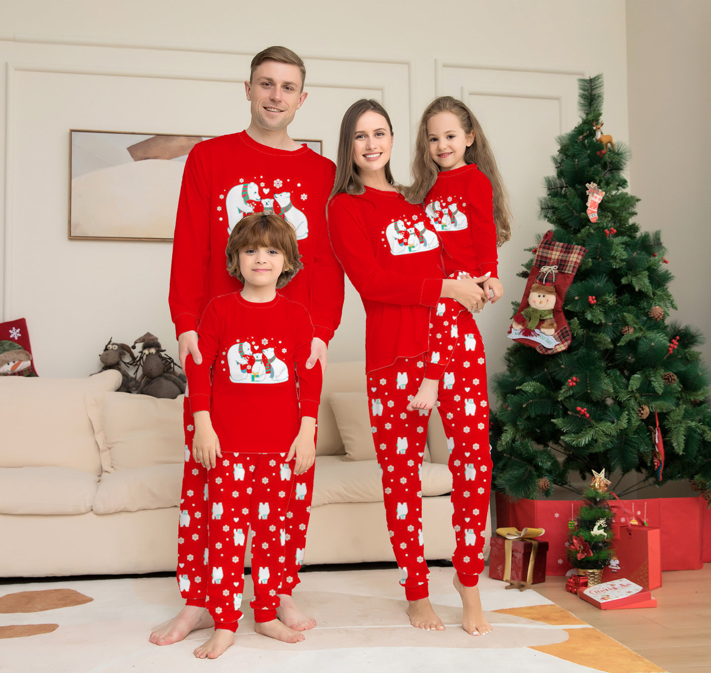 Weihnachts-Familien-Schlafanzug-Set mit Eisbär-Aufdruck