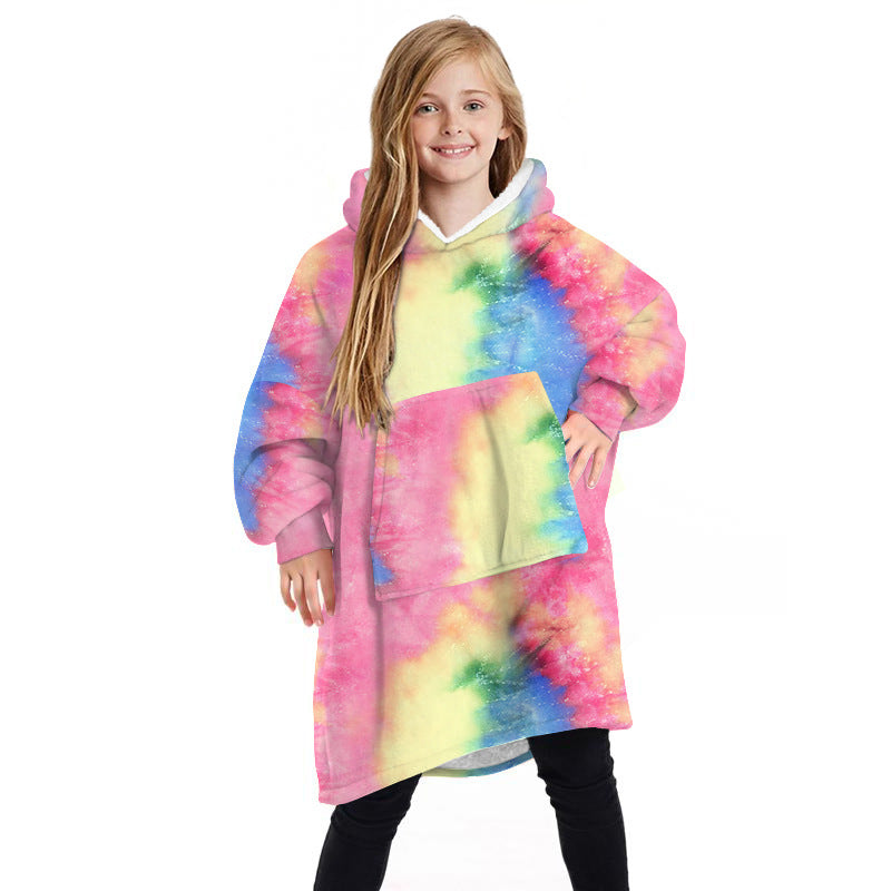 Winter Double Sided Blanket Hoodie For Kids