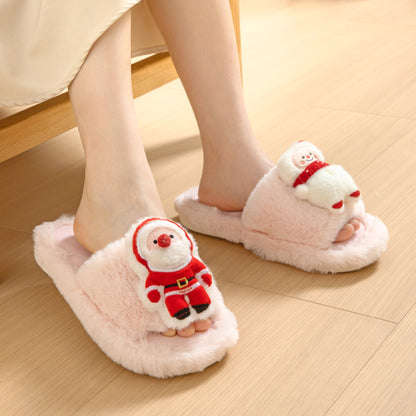 Christmas Santa Claus Printed Fluffy Slippers