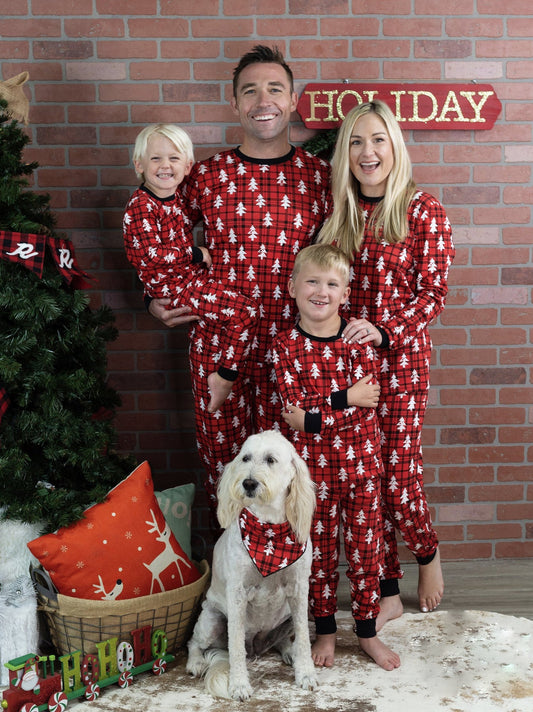 Ensemble de pyjama assorti familial imprimé à motif d'arbre de Noël