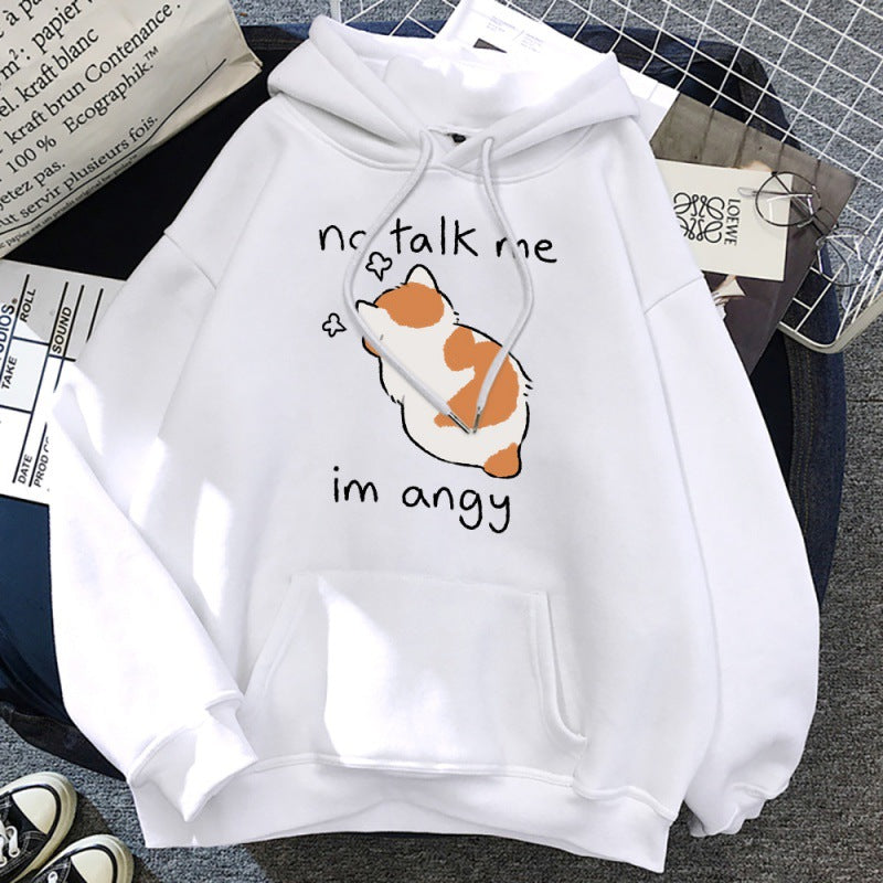 No Talk Me Im Angry Cat Printed Hoodie