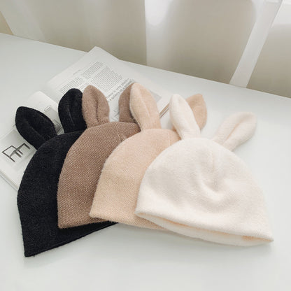 Fleece Lined Rabbit Woolen Cap Knit Beanie Hat