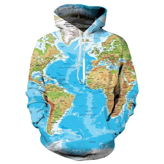 Sweat à capuche imprimé en 3D avec patch de carte du monde