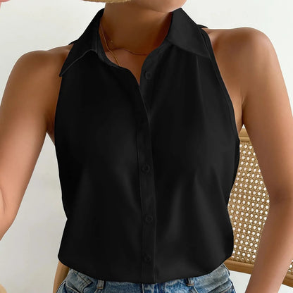 Summer Elegant Button Up Sleeveless Top