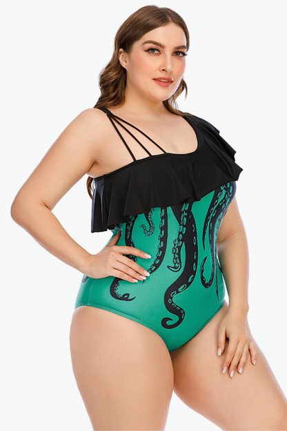 Superbe maillot de bain une pièce vert Octopus grande taille