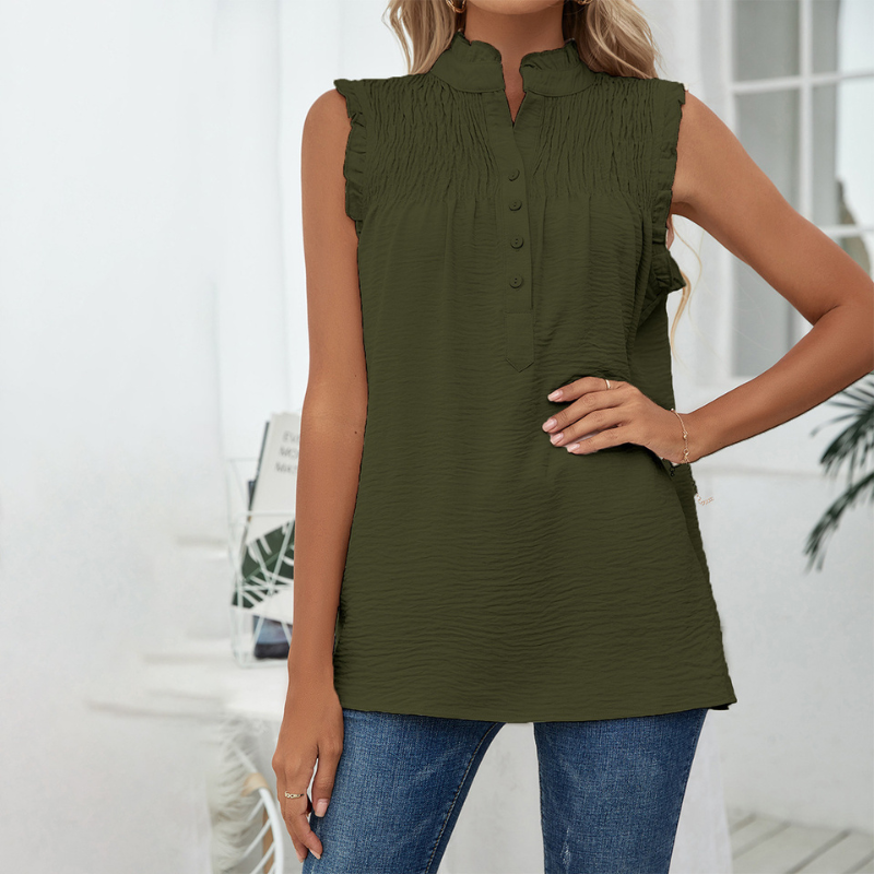 Semi Casual Sleeveless Meridian Collar Button Blouse