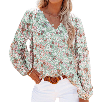 Chemise boutonnée à manches lanternes et imprimé floral