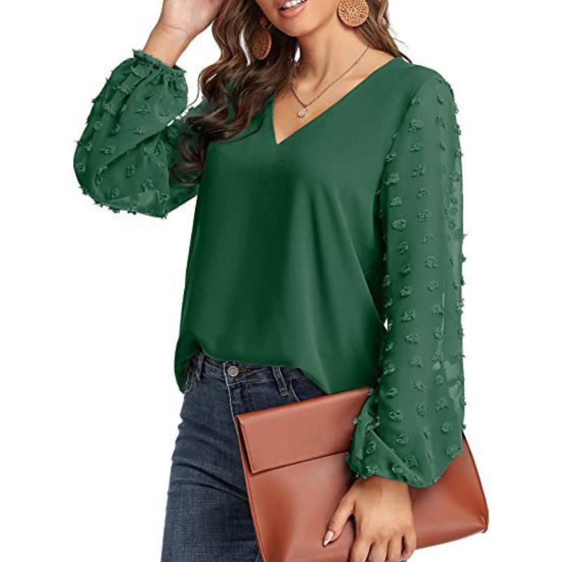 Semi Formal V Neck Textured Sleeves Blouse