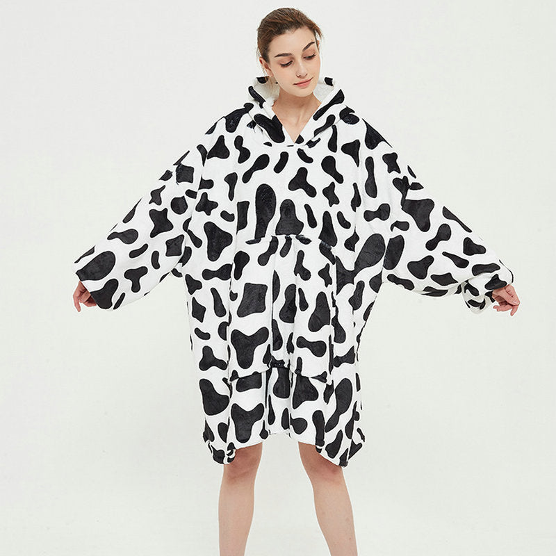 Cozy Oversized Printed Fleece Blanket Hoodie