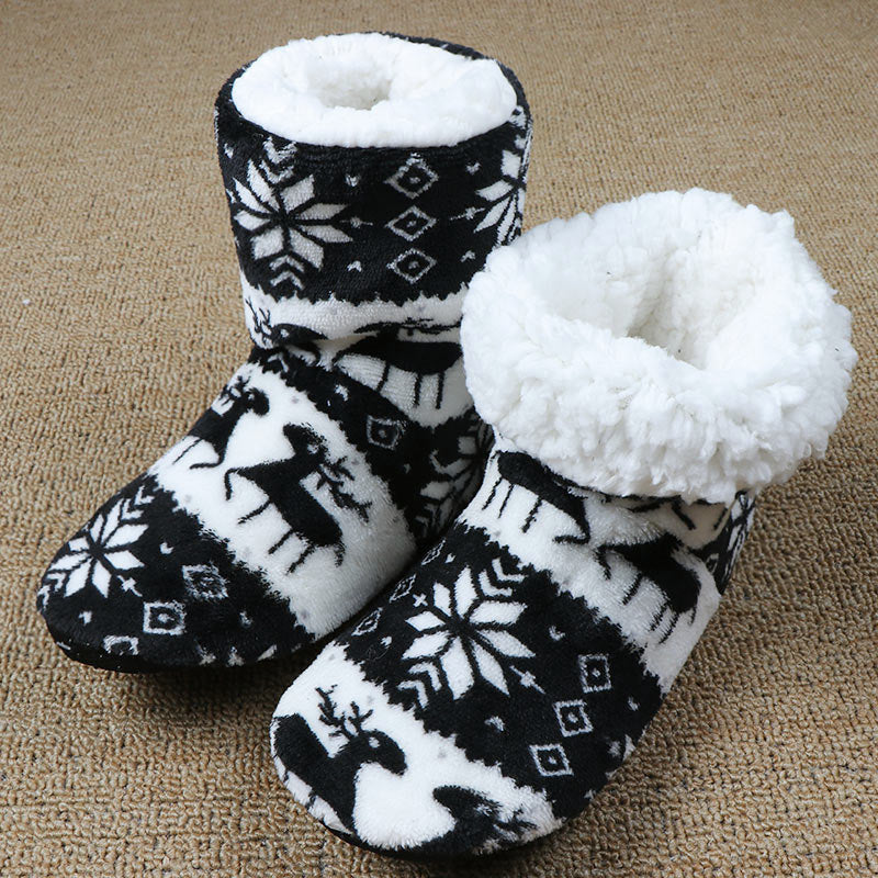 Christmas Elk Printed Plush Slippers