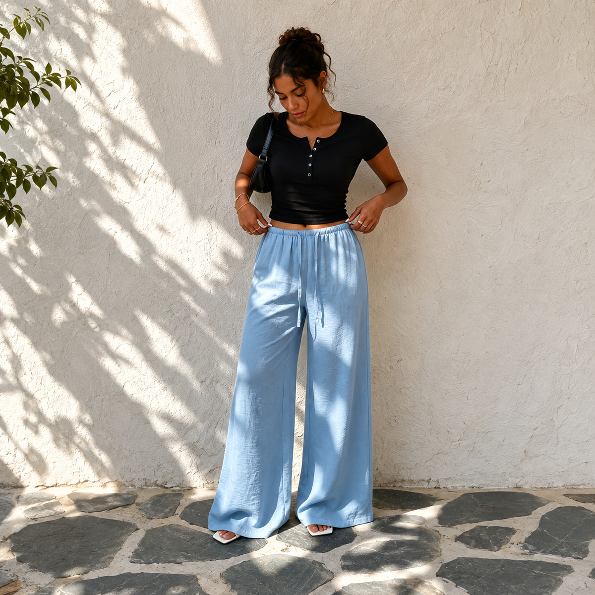 Linen Style High Rise Casual Everyday Vacation Pants For Women