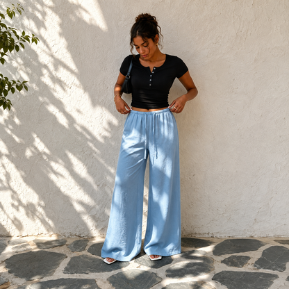 Linen Style High Rise Casual Everyday Vacation Pants For Women