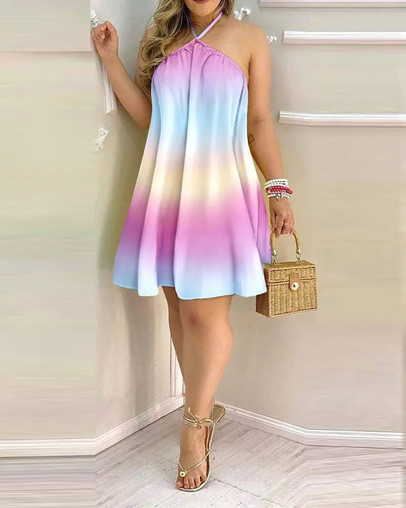 Printed Dress Summer Off-Shoulder Hanging Neck Sleeveless Sexy Dresses