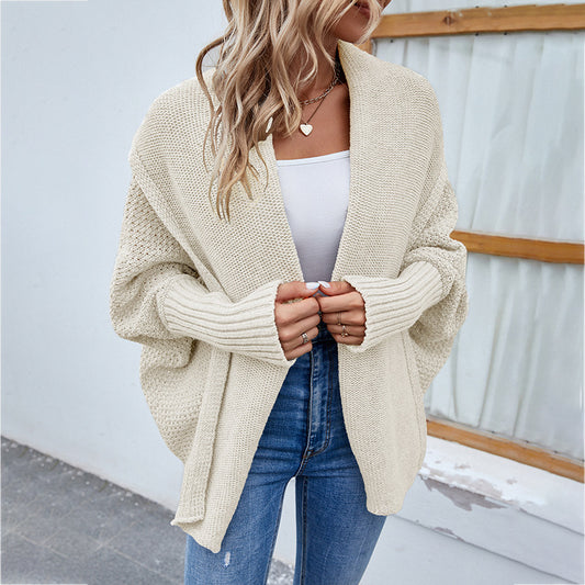 Fashionable Bat Sleeve Knitted Loose Cardigan Sweater